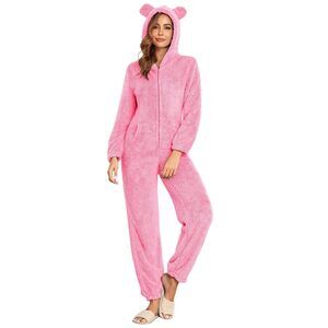 8698 Fleece Onesie Pajamas Fuzzy Sherpa Hooded Romper One Piece Winter